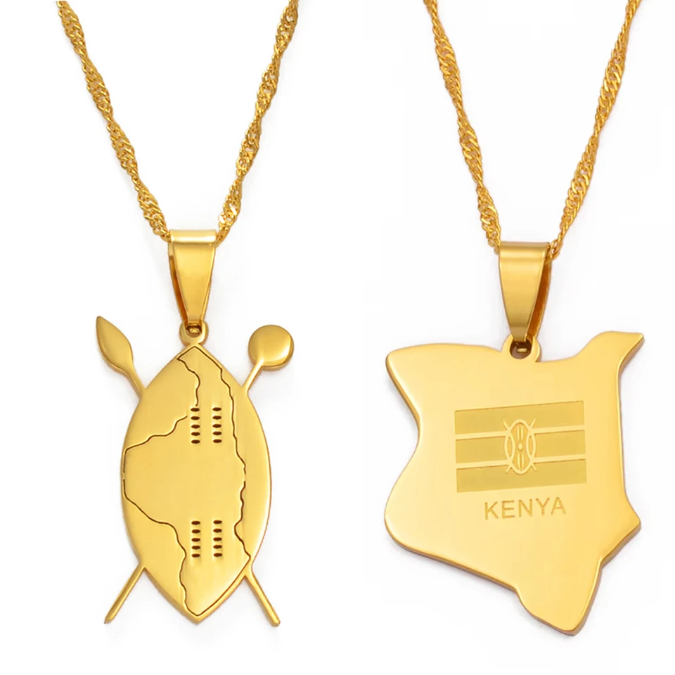 Kenya Map Pendant Necklace - Gold Plated Stainless Steel, African Country Jewelry Gift - View #4