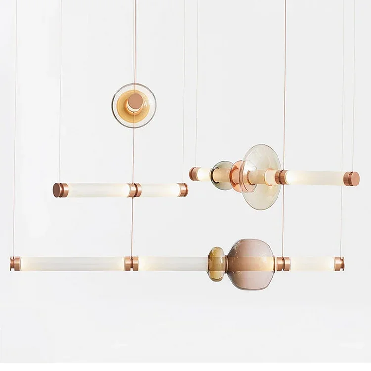 Description Picture 3 of itemNordic French Modern Light Luxury Chandelier Staircase Restaurant Bedroom Room Decoration LED Colored Glass Tube Pendant Lights