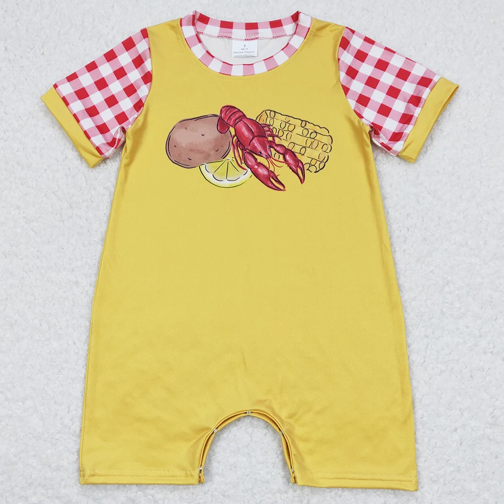Boutique infant baby boys crawfish red pocket rompers spring summer toddler boys onesie bubbles sibling clothing