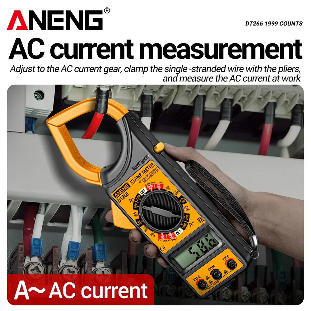 2000MΩ 고저항 디지털 클램프 미터 멀티미터 ANENG DT266-8 AC/DC 전압 60mm/2.36인치 대형 케이블 클램프 AC 전류 측정