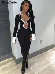 Kricesseen Women's Cut-Out Black Tie Back Runway Romper Fashion Women's Fitted Business Jumpsuits Overalls Night Club Outfits