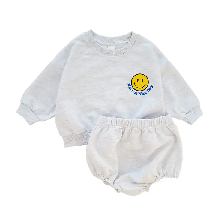 baby outfit matching set Baby Girls Clothes Sets Cotton Smiley Face Print Tops Sweatershirt+PP Short Pants Toddler Kids Boy Sports Set 2pcs Suit Outfits baby's complete set of clothing Baby Clothing Set