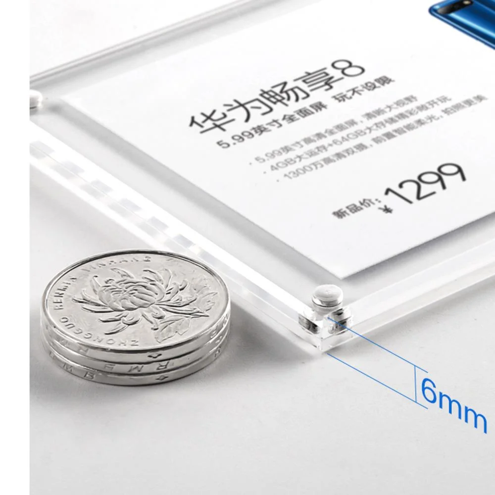 Acrylic Magnetic Label Frame Transparent Flat Wall Price Tag Shelf Commodity Introduction Card Sign Holder with Tape
