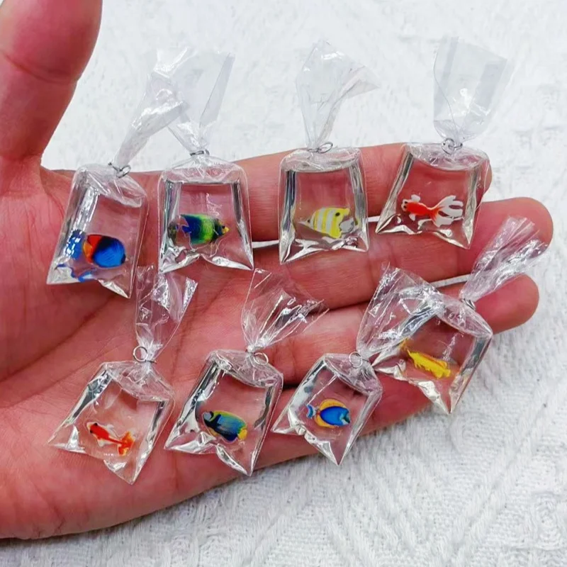 Coral Fish bag Resin Charms Ocean Transparent Small Fish In Water Bag Jewelry Pendant Handmade DIY Material 10pcs