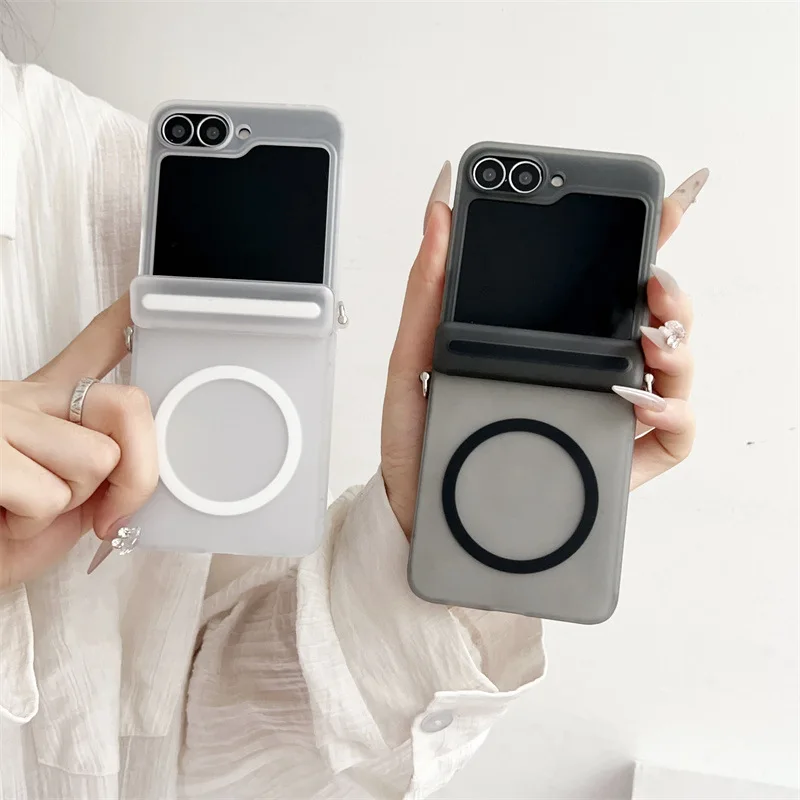 Luxury Solid Color Magnetic Folding Phone Case - Clear Matte Shockproof Hard Cover