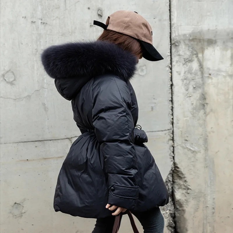 Winter New Girls Down Jacket Real Fox Fur Children Slim Coat Thicken Warm Kids Outfit Teenage Black Long Parkas XMP198