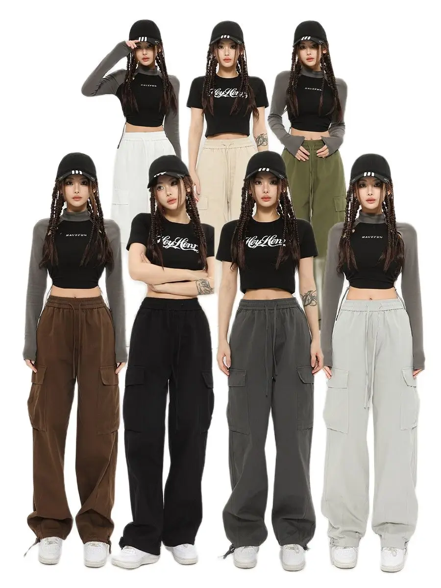 

Spring women's Harajuku overalls street hip-hop large casual wide leg high waist vintage jeans pants Y2K loose pants