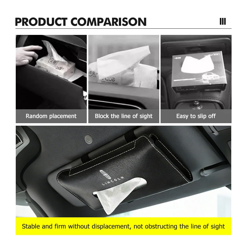 링컨 네비게이터 MKX 노틸러스 컨티넨탈 코르세어 보이저용 차량용 티슈 박스 홀더, 햇빛 가리개, 센터 콘솔, 팔걸이 정리함