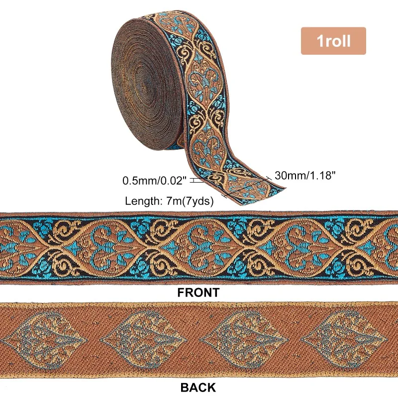 Vintage Jacquard Ribbon 7.6 Yards/7m Fabric Trim Fringe Embroidered Woven Trim Boho Lace Fabric Patchwork Ribbon Sewing