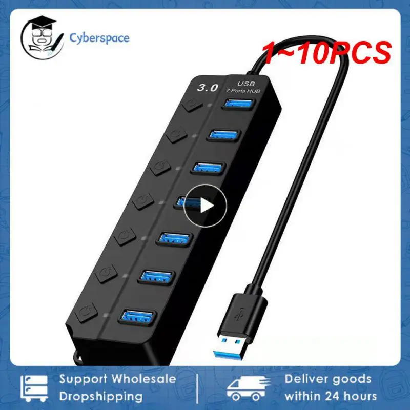 Hub 1 ~ 10Pcs 3.0 Hub Usb 2.0 Hub Splitter Multi Usb Usa Adattatore Di Alimentazione 4/7 Porte Espansore Multiplo Hub Usb 3.0 Con Interruttore 30Cm