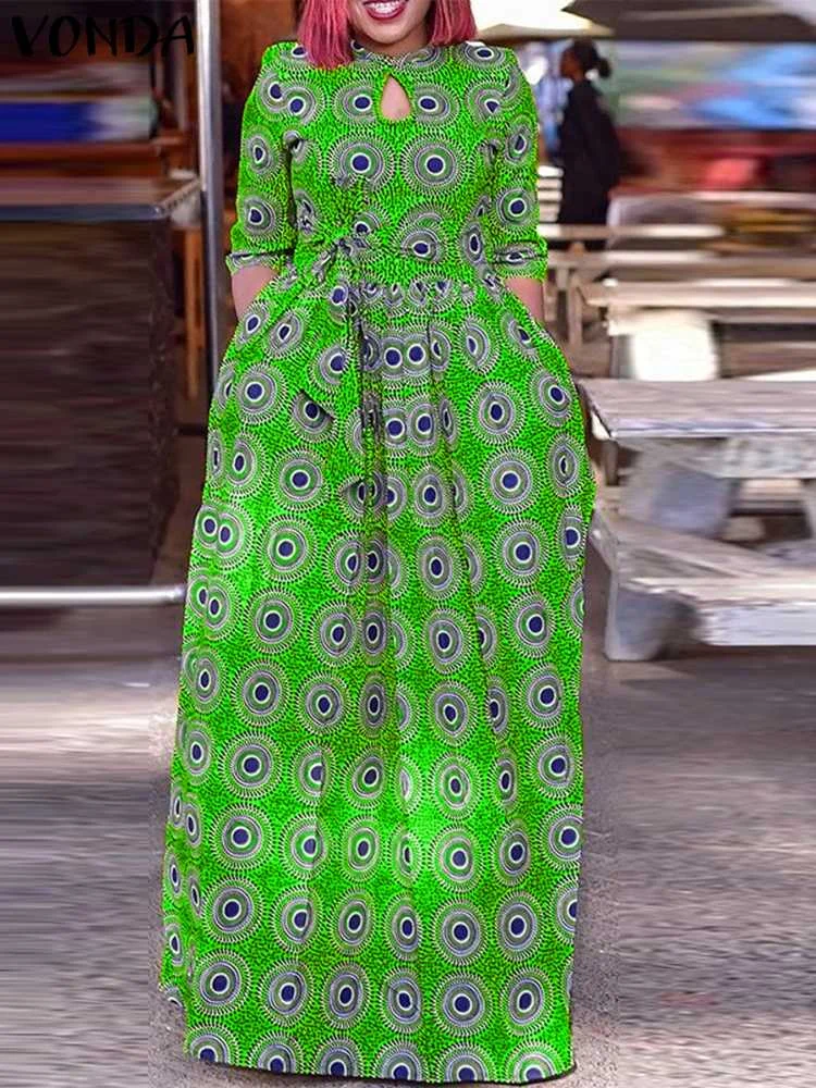 

VONDA женское элегантное вечернее платье 2024 сексуальное клетчатое длинное платье-макси свободного покроя с принтом в богемном стиле женское пляжное платье