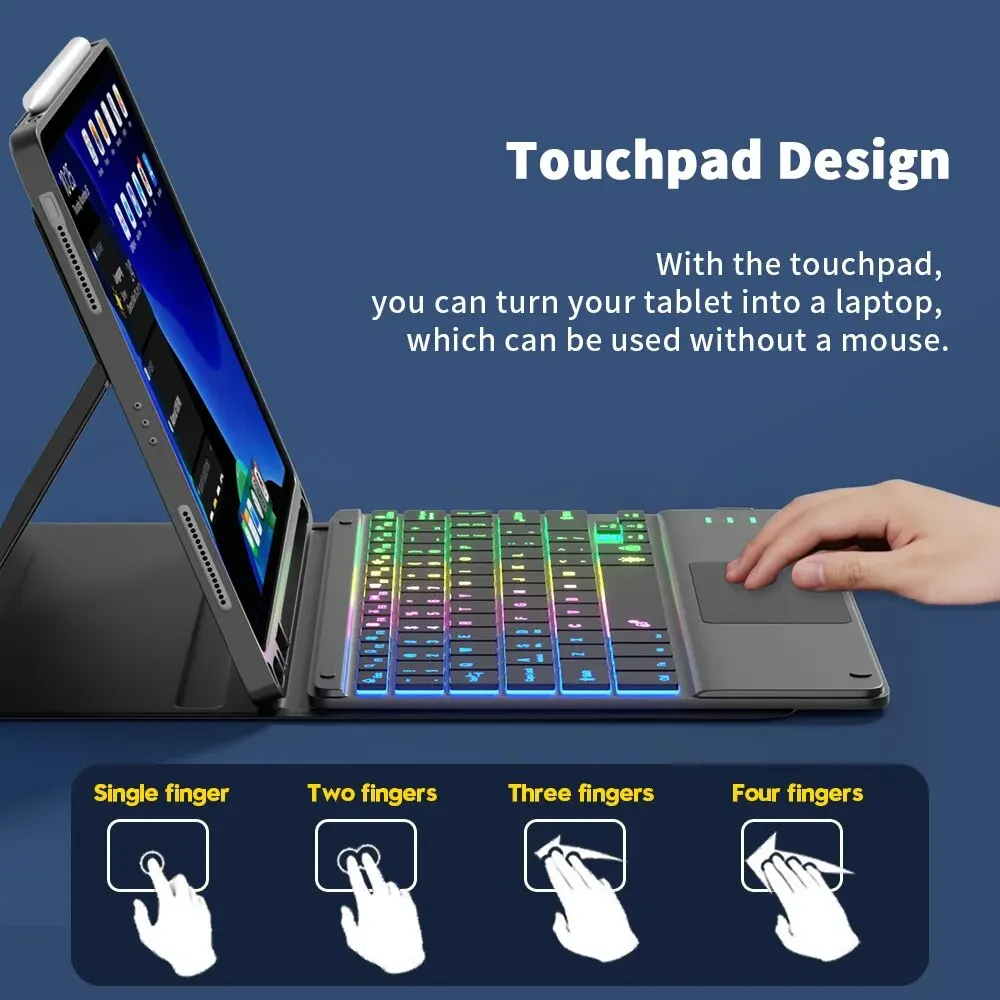 Teclado Bluetooth com Touchpad, Recarregável, Retroiluminado, Coreano, Espanhol, Android, Janela, Tablet, Telefone, iPad