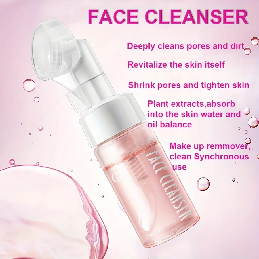 GZE Combo Skin Face Cleanser 100ml Hydrating Gentle Daily Facial Wash Liquid To Foam Formula With Brush 3