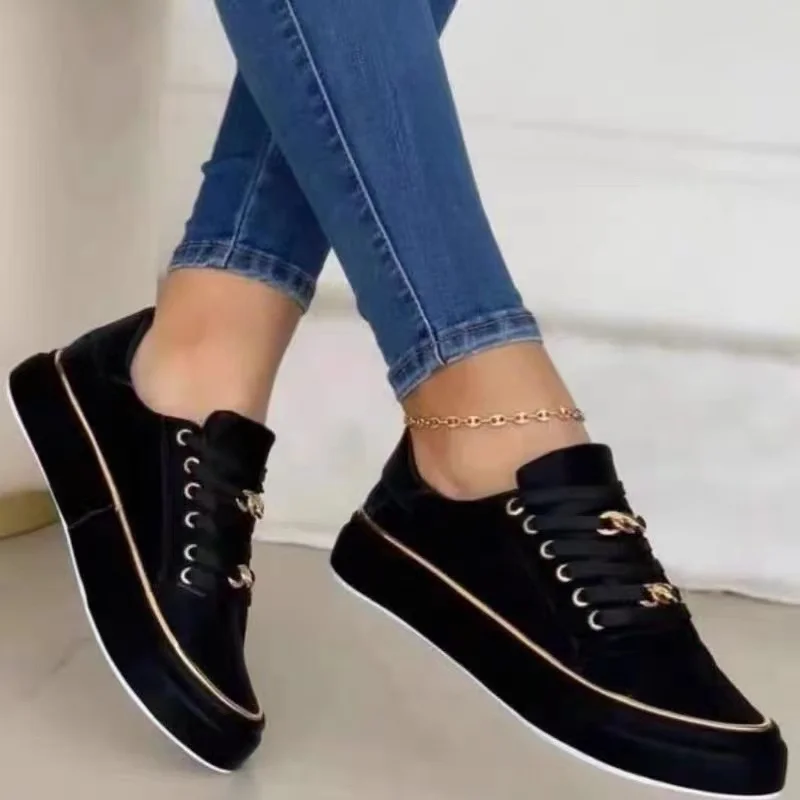 Women's Vulcanized Shoes Large Size Platform Sportstyle Low-top Shoes for Women Leather Lace-up Non-slip Casual Women's Sneakers