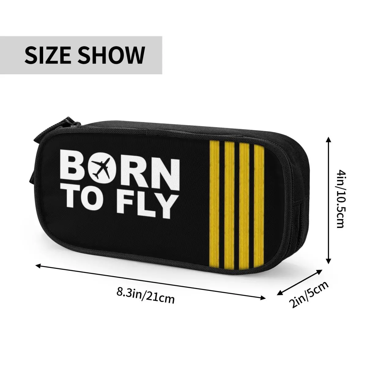 Kawaii Born To Fly Captain Stripes Flight Pilot Pencil Cases for Aviation Aviator Airplane Large Storage Pen Bag Box Stationery