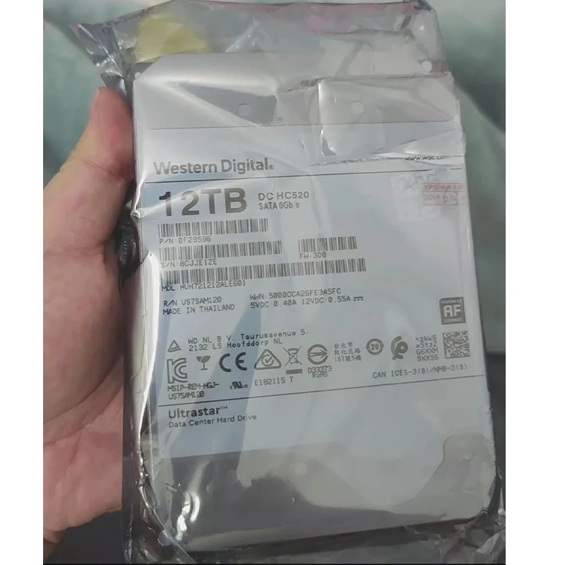 For WD Enterprise Hard Disk 3.5-inch 12TB HUH721212ALE601 HUH721212ALE600 DC HC520 SATA 6Gb/s HDD