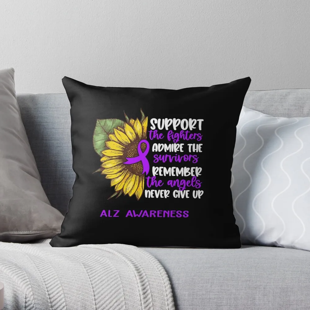 

ALZ Awareness-Support The Fighters Admire Survivors Remember Angels Never Give Up Zipper Decorative Pillowcase