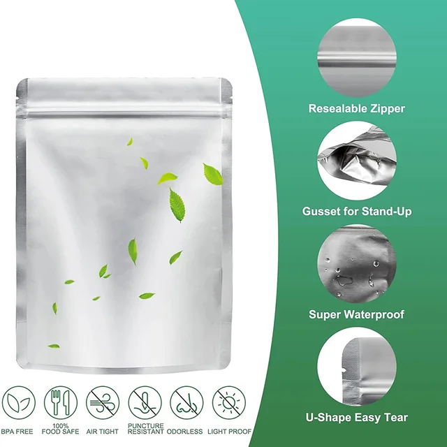 50 Pack Mylar Táskák Az Élelmiszer -Tároláshoz Oxigén Abszorbensek Tárolózsák Leszerelhető Hüvelyesek Gabonabab Csomagoló - Image 2