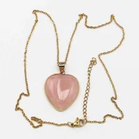 1pc Selling Natural Stone Rose Quartz Necklaces Mineral Healing Heart Shaped Pendant Reiki Charms Fashion DIY Jewelry Accessori 2