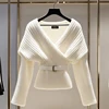 Fashion Women White Knitted Sweater Blouses V-neck Long Sleeve New Vintage Top Soft Luxury Pullovers Sweater 2025 Autumn Winter 3