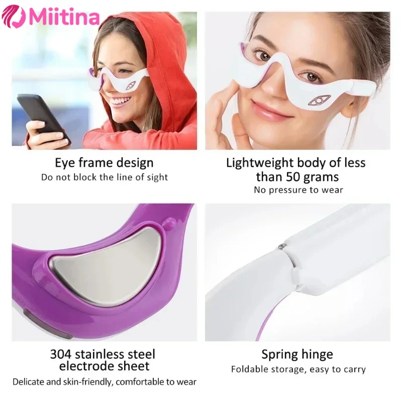 Miitina LED Microcurrent Pulse Eye Massager Relieves Eye Fatigue Fades Dark Circles Wrinkles Heat Treatment Eye Beauty Device eye massager