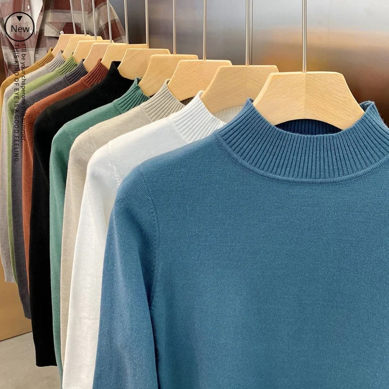 

Korean Fashion Sweaters Men Solid Color Half Turtleneck Casual Street Wear Man Clothes Knitted Jumper Pullovers