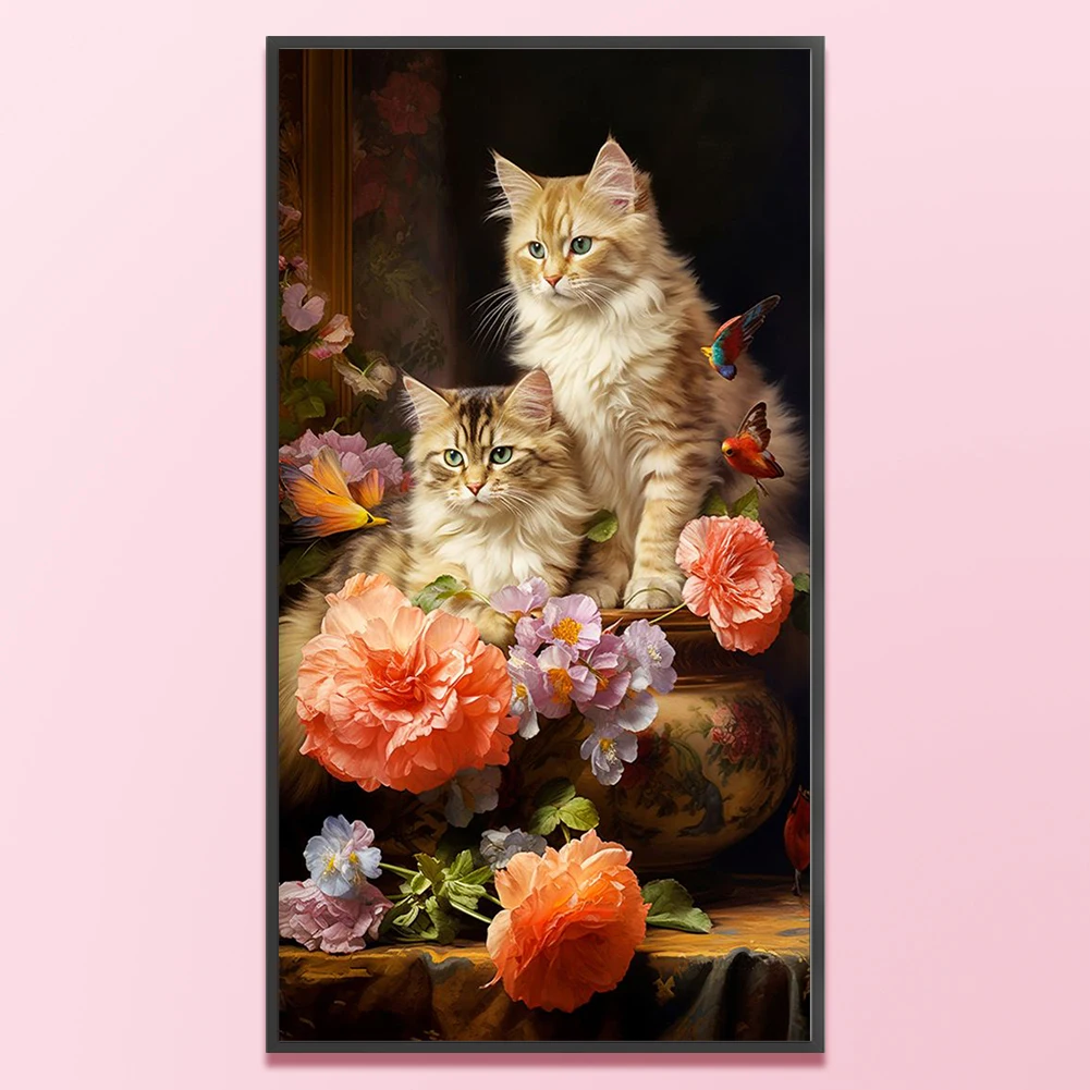 Full Embroidery Eco-cotton Thread 11CT Printed Cat Cross Stitch Kit 35x65cm
