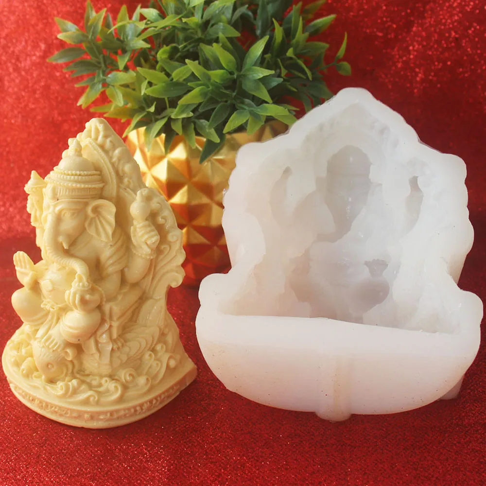 Indischer Elefant Stamm Gott Modell Kerze Form Gips Harz DIY Ganesha Silikonform Home Dekoration Handwerk Ton handgemachte Werkzeuge – Detail 14