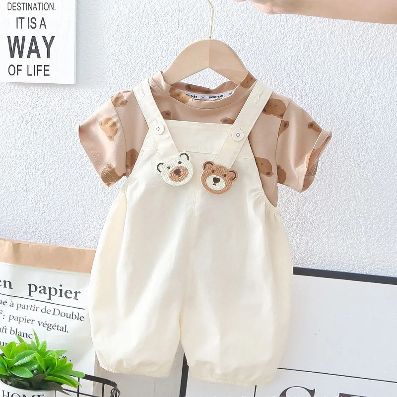 LJW Cartoon infant Suits Baby Clothing Set for Boys Girls Cute Summer Casual Clothes Set Striped Top+Shorts Kids Clothes baby outfits