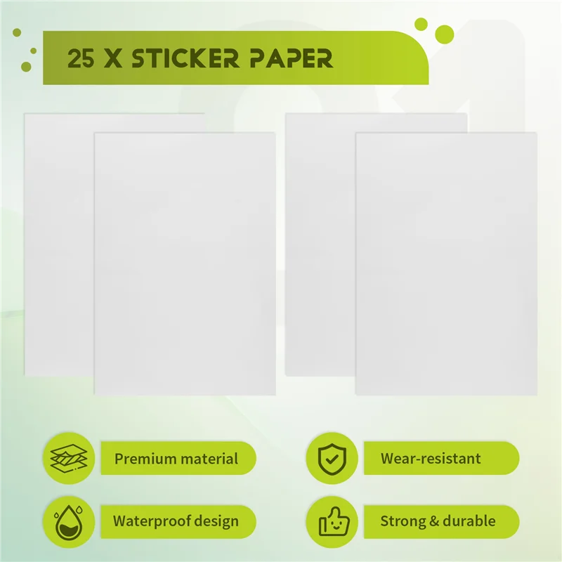 A12E-25 시트 인쇄용 비닐 스티커 용지 자체 접착 방수 매트 흰색 인쇄 용지 시트, 잉크젯 프린터 용