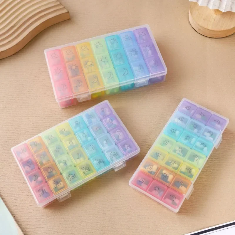 21/28 Grids Pillbox Storage Box for Pills Portable Weekly 7 Days Medication Case Pill Container Organizer Plastic Box