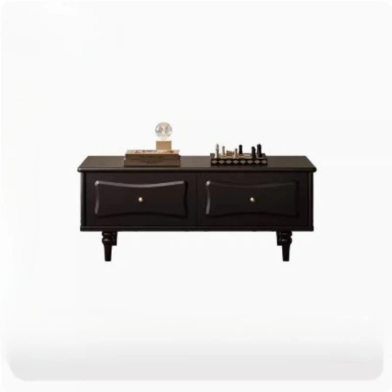

New French Retro Middle Ancient Home Living Room Small Apartment American Light Luxury Solid Wood Black TV Cabinet and Tea Table