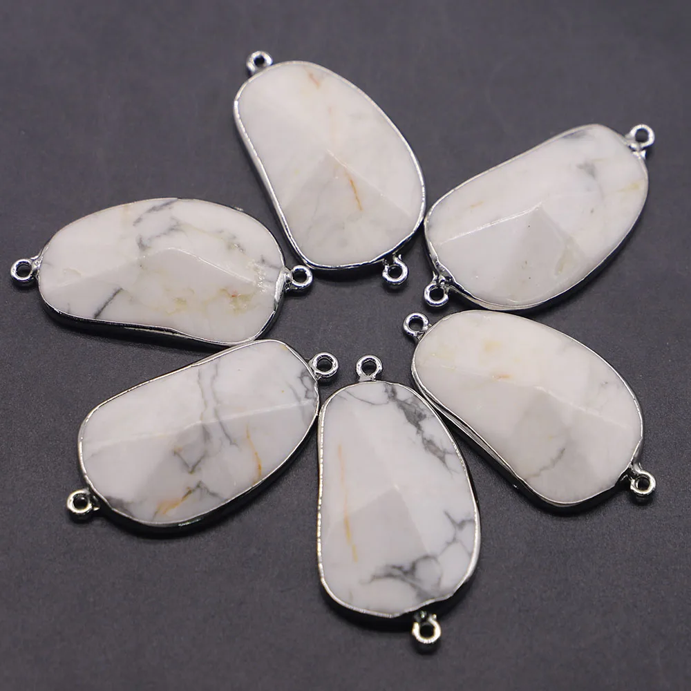 Natural White Turquoise Stone Irregular Connector Pendants Slice Necklaces Silver Plated Edge Charms Diy Jewelry Wholesale 6Pcs