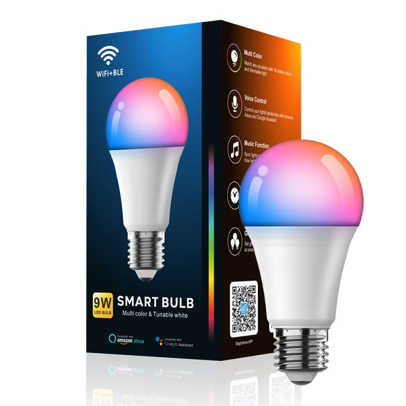 Cozylife 앱 제어, 구글 홈 알렉사 지원, E26 전구, 와이파이 9W 스마트 RGB 램프, 홈 디밍 타이머 기능, 4 개, 3 개, 2 개