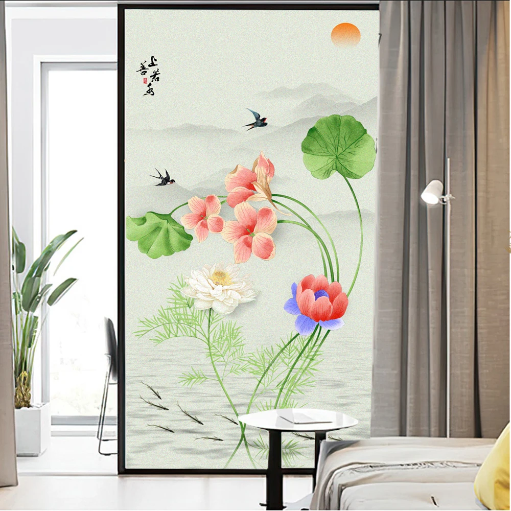 

Privacy Window Film UV Blocking Heat Control Window Coverings Static Cling Flower Pattern Glass Sticker for Home