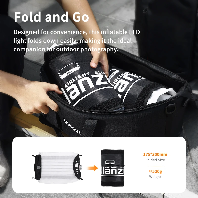 Ulanzi AL60 60W Inflatable Led Light CRI 96+ for Portrait Photography TVC with Type-C Chargering Outdoor Shotting Foldable Lamp