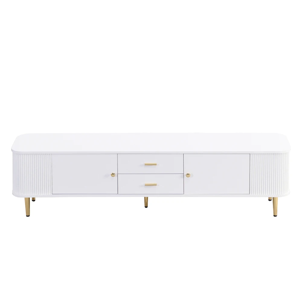 TV-Schrank mit Schubladen, gewellte Seiten, goldene Griffe und Beine für Wohnzimmer, gebogene Ecken, 170 cm Länge – Detail 23