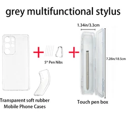 3 - Piece Premium Accessories Kit: Precision Stylus, Extra Nibs & Soft Clear TPU Phone Case (Gray)
