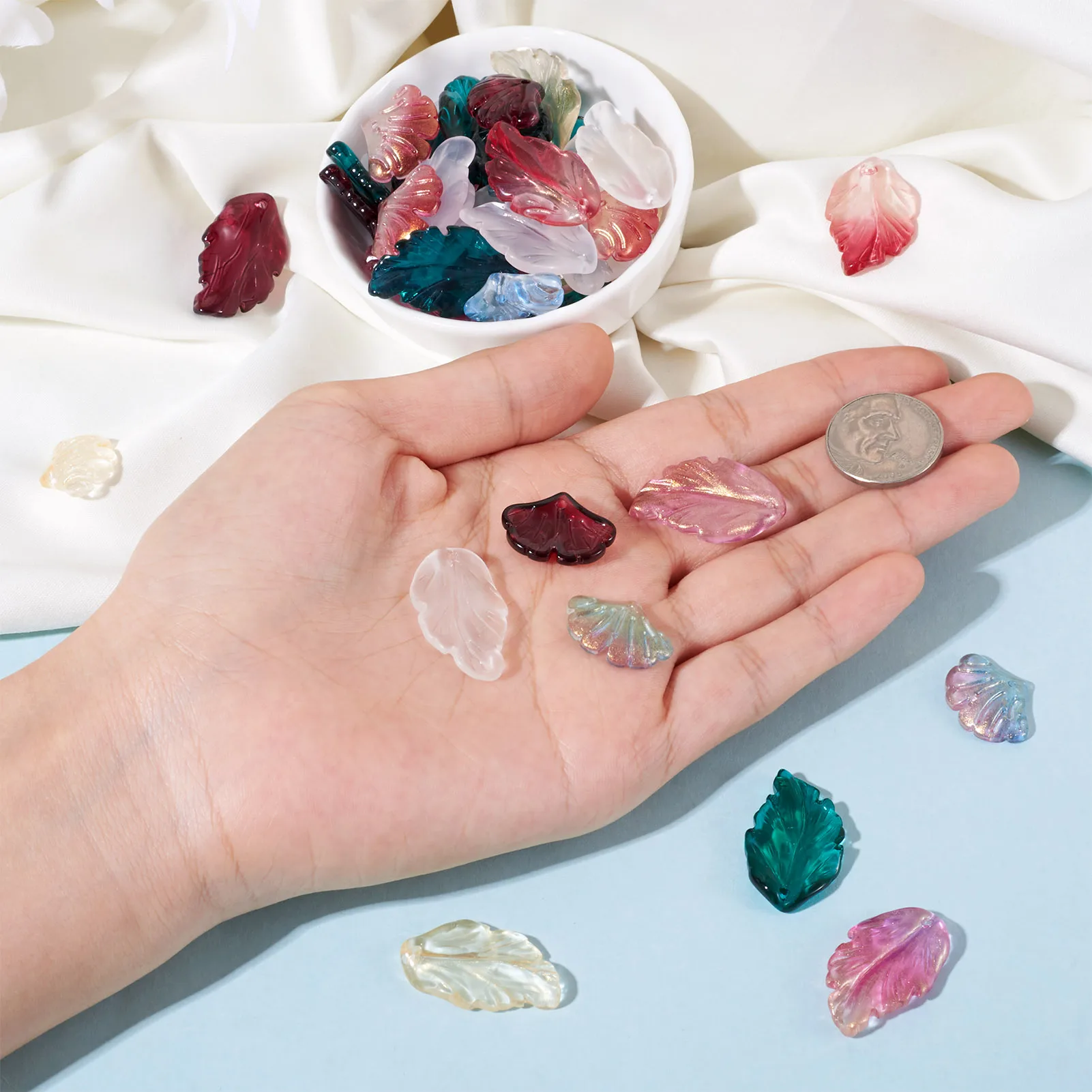 140Pcs Ginkgo Leaf Charms Baking Painted Lampwork Pendants For Women Friends DIY Jewelry Earrings Necklace Making Home Decors