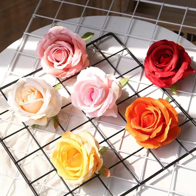 20PCS 10CM Artificial Silk Flowers Heads Red White Rose Flowers Bulk for Craft Wedding Bouquets Centerpieces Decor Accessories 2