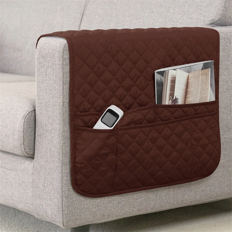Premium Water-Repellent Plaid Sofa Armrest Cover with Storage Pocket