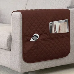 Premium Water-Repellent Plaid Sofa Armrest Cover with Storage Pocket - 1PC 50x90 cm (A4 coffee)