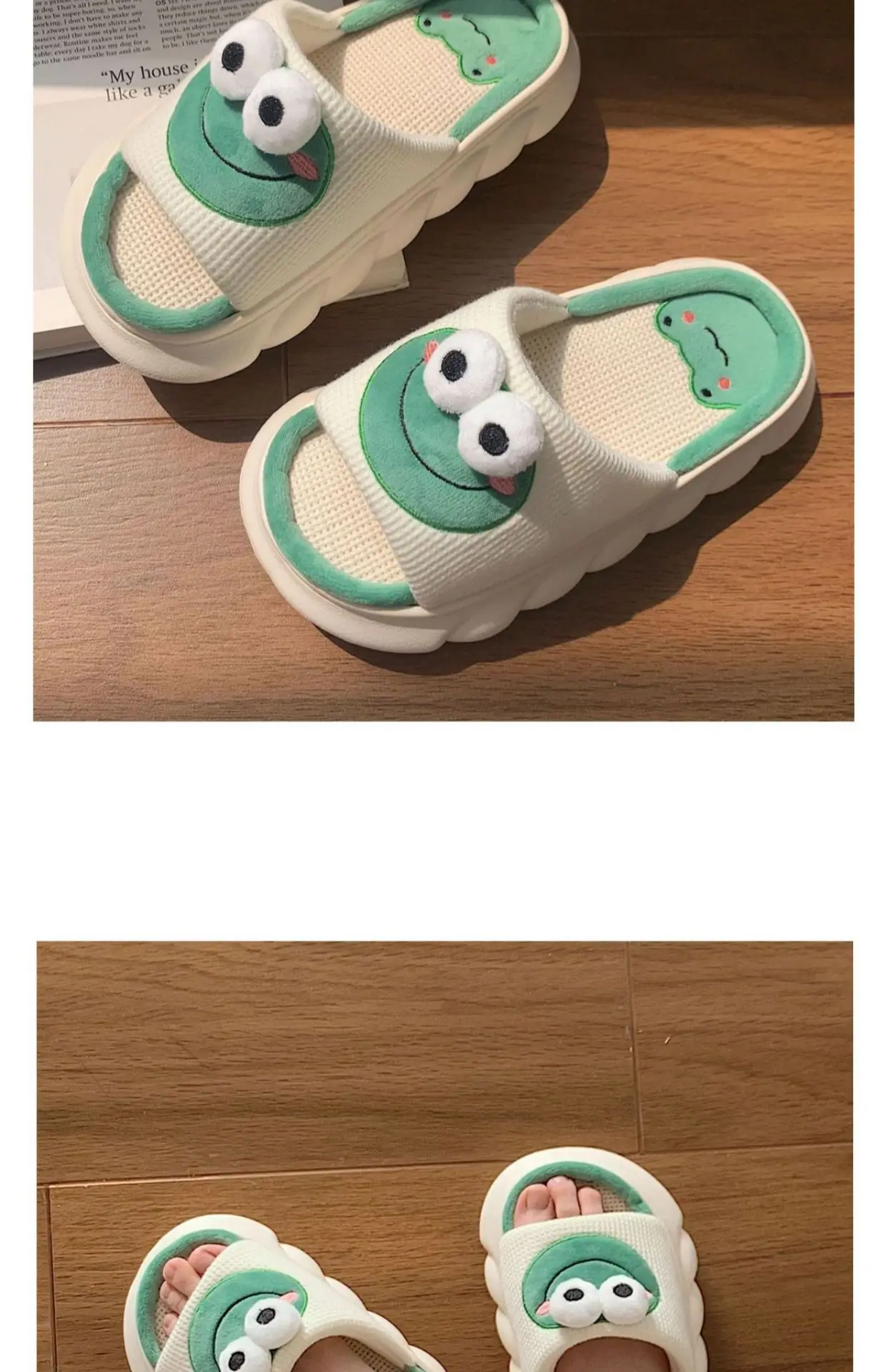 Warme süße Kuh Plattform Hausschuhe Frauen vier Jahreszeiten neue Leinen Frauen dicke Sandalen Home Cartoon Folien weiche rutsch feste Schuhe – Detail 19