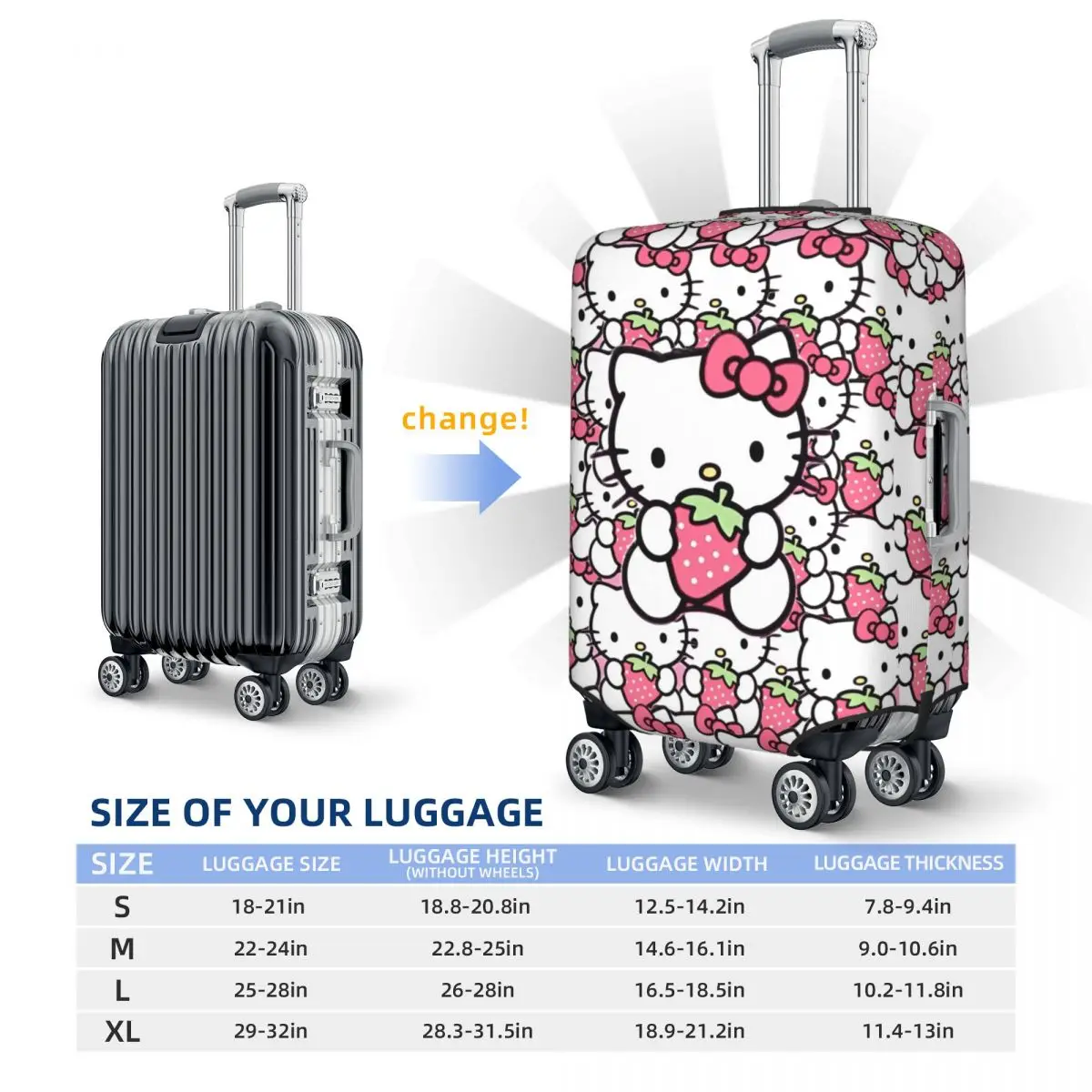New Hello Kitty Cute Cartoon Suitcase Cover Business Protector Flight Strectch Luggage Case 6