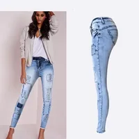 Summer Style Low Waist Sky Blue Patchwork Skinny Tights Women Pencil Jeans High Stretch Sexy Push Up Denim Women Fashion Jeans - Image 2