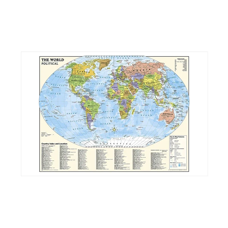 59x42cmThe Map of World in English Decorative Hanging Picture Canvas Classic Edition Poster and Print Travel Map School Supplies
