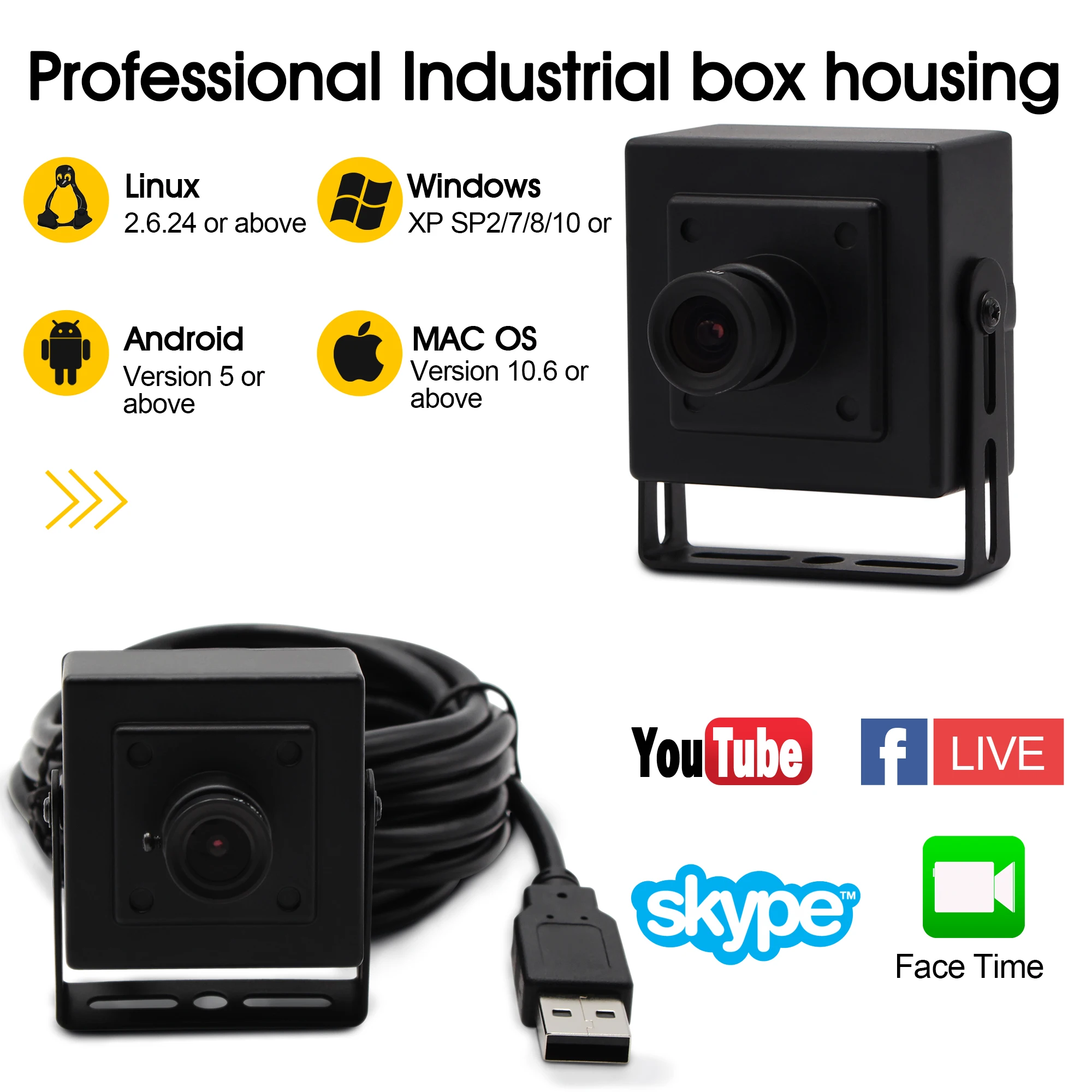2.0 메가픽셀 USB 비디오 카메라, IMX322 CMOS H.264, 30fps 1920*1080, 산업용 미니 감시 USB 카메라