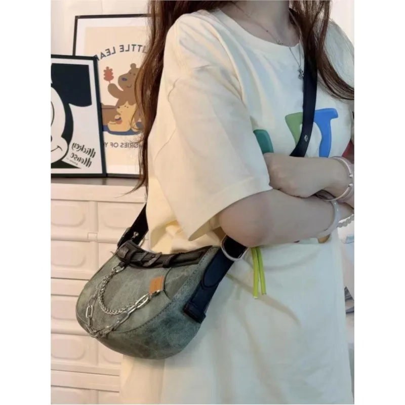 JIAERDI Sweet Cool Denim Blue Underarm Bag Purse Women Versatile Chain Casual Crossbody Bags Female Vintage Y2k Handbag 2025