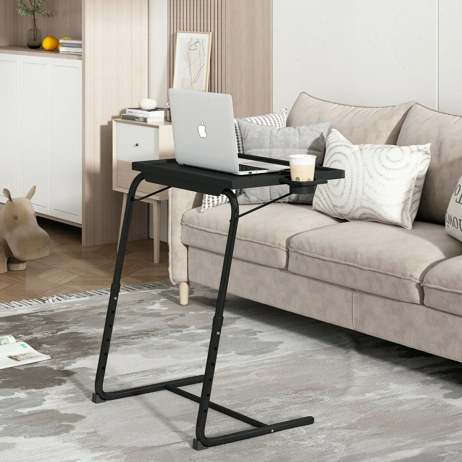 US Portable Height Adjustable Laptop Table TV Tray Desk Overbed Stand w/Cup Holder