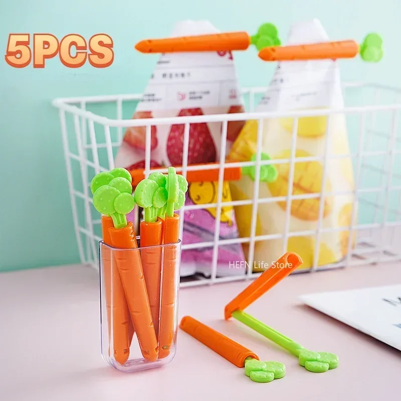 Carrot Shape Portable Bag Clips, Food Snack Bag Sealing Clamp, Fresh Keeping Organizer, Kitchen Storage Tools, 5Pcs